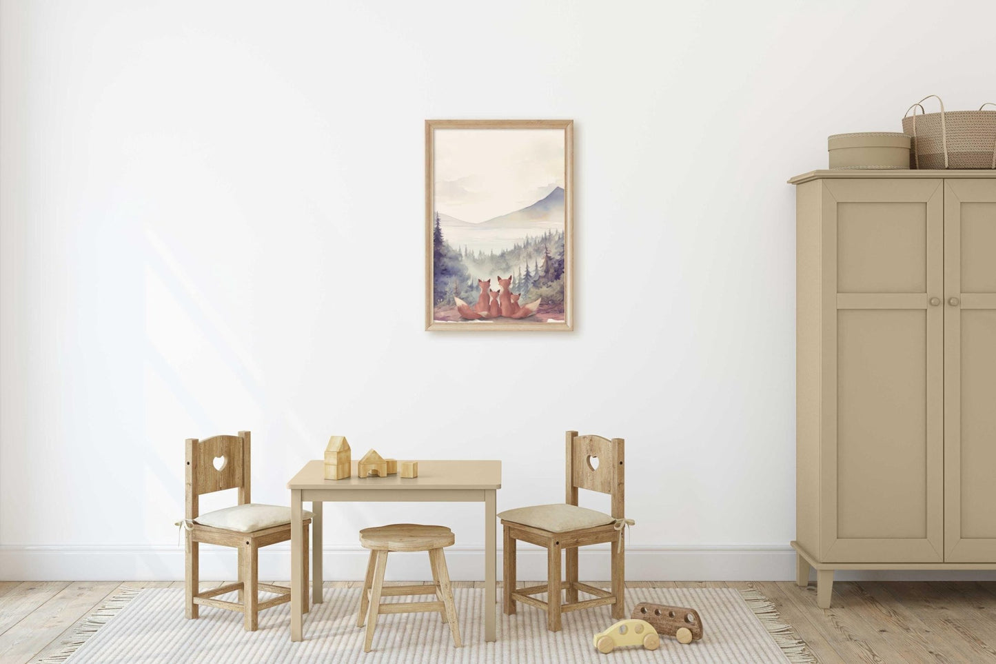 Fox Family Portrait, Woodland Nursery Decor, Family of Four Artwork - WildfieldPrints