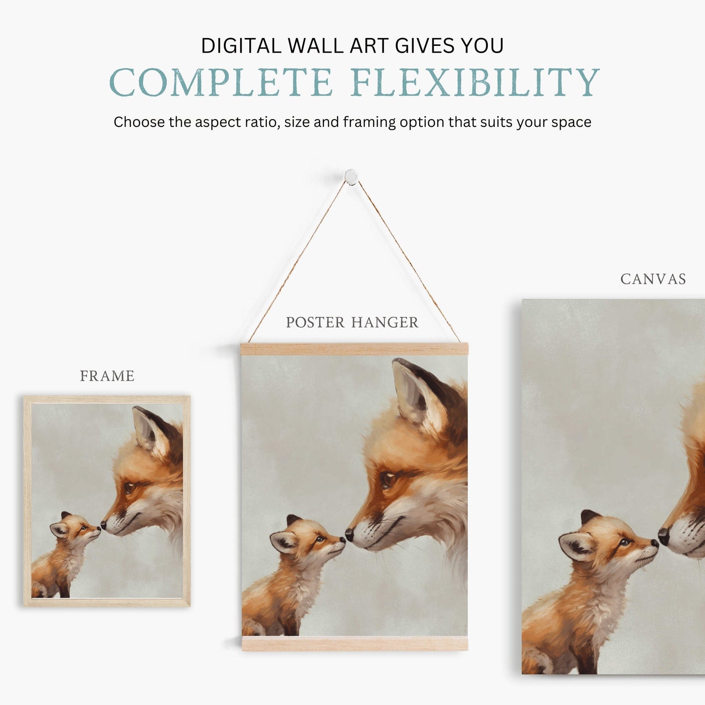 Fox Nursery Decor, Adorable Animal Wall Art, Mother & Baby Fox Print - WildfieldPrints