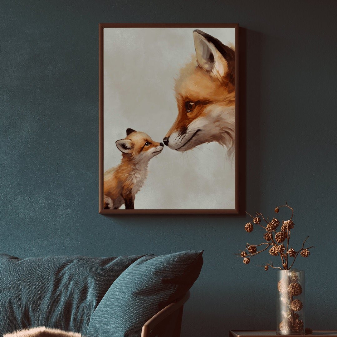 Fox Nursery Decor, Adorable Animal Wall Art, Mother & Baby Fox Print - WildfieldPrints