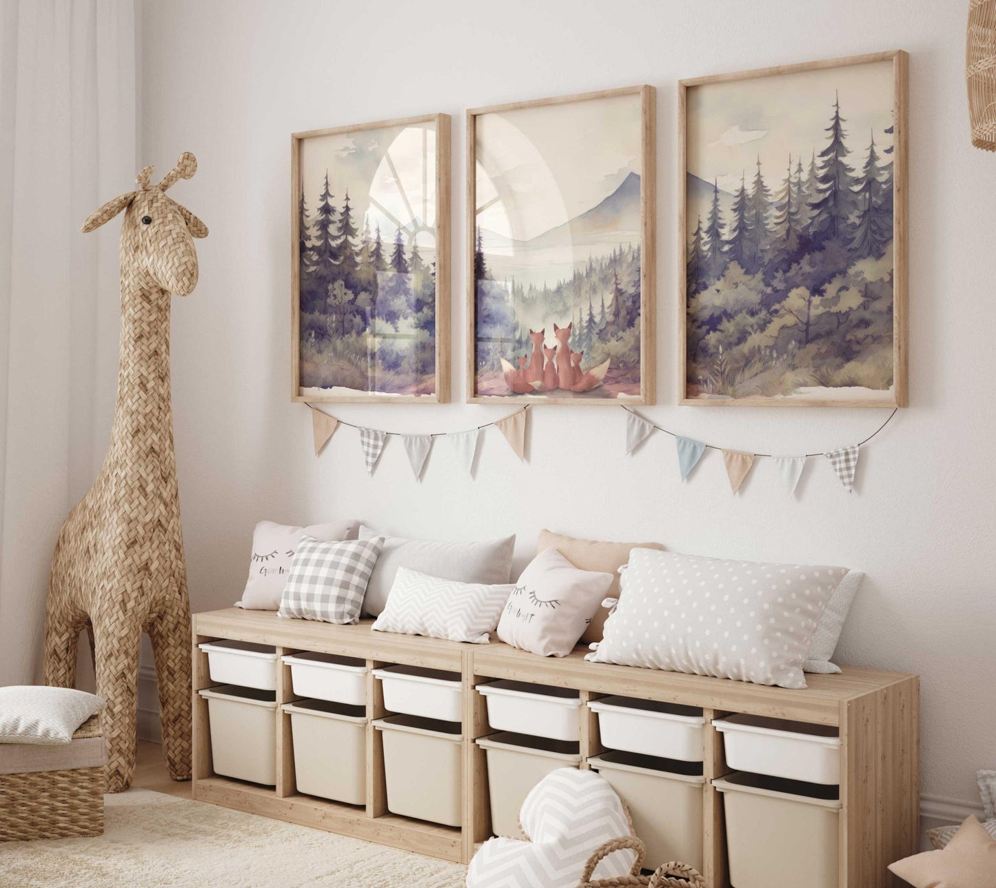 Fox Nursery Prints, Woodland Kids Room Decor, Family of 5 - WildfieldPrints