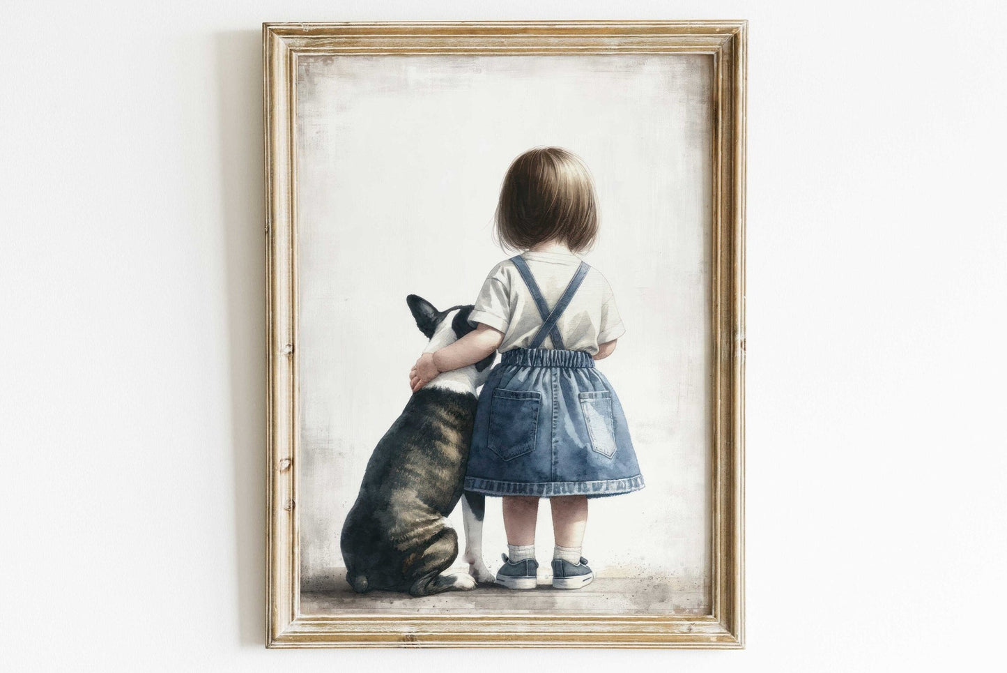 French Bulldog Art, Cute Dog Nursery Decor, Girl & Dog Illustration - WildfieldPrints