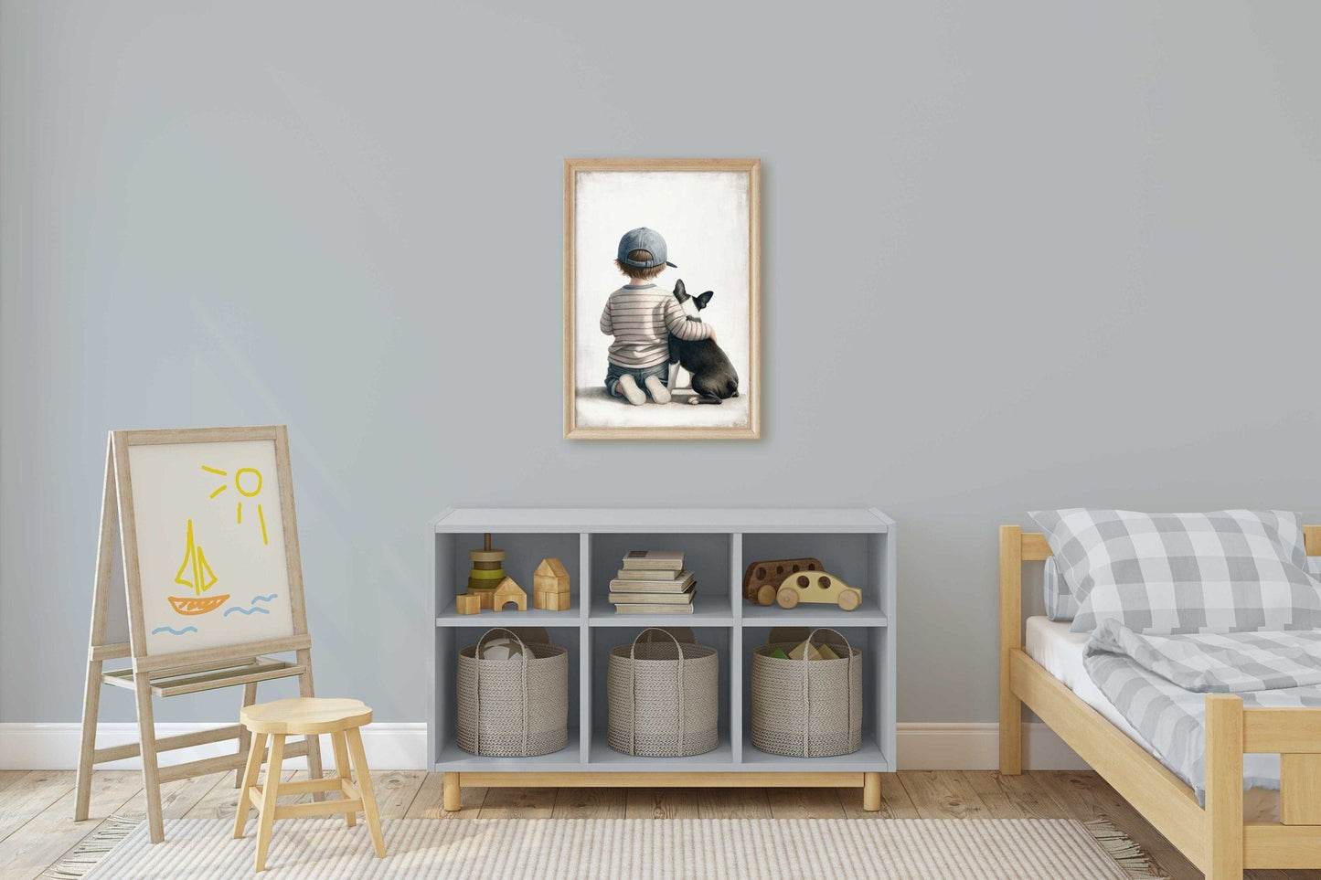 French Bulldog Nursery Wall Art, Boy & Dog Decor, Puppy Print - WildfieldPrints