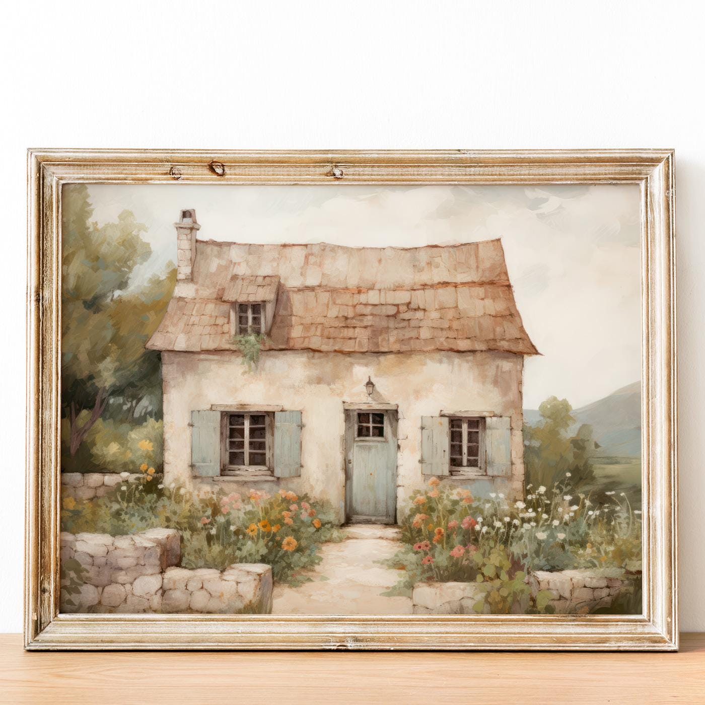 French Cottage Painting, Cottagecore Wall Art, Countryside Wall Decor, Stone House, Rustic Farmhouse Decor, Country Home, PRINTABLE Wall Art - My Store