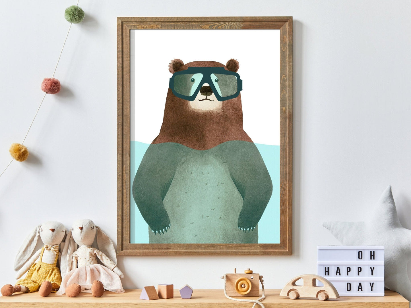 Funny Bear Nursery Wall Art, Minimalist Kids Room Decor, Animals Print - WildfieldPrints