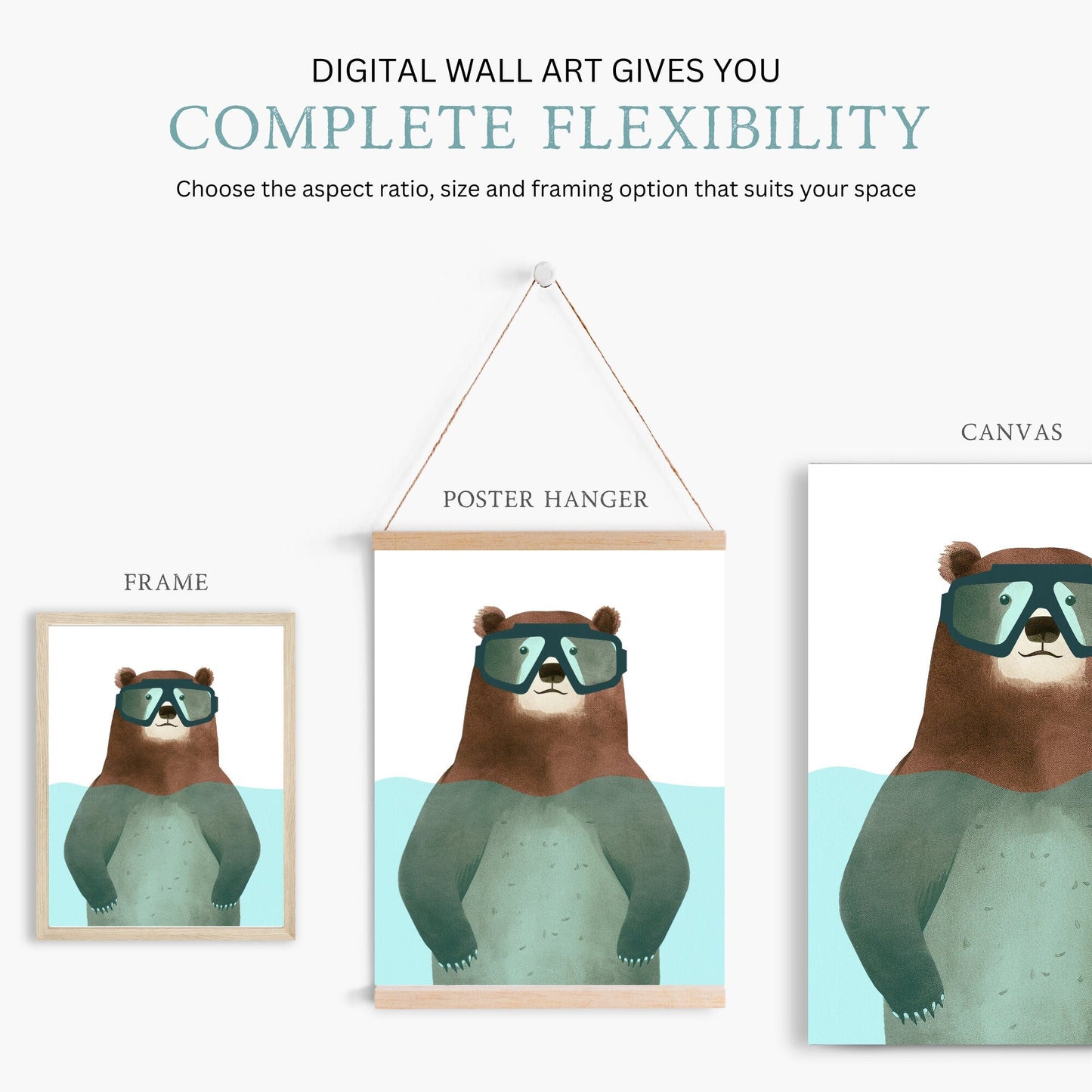 Funny Bear Nursery Wall Art, Minimalist Kids Room Decor, Animals Print - WildfieldPrints