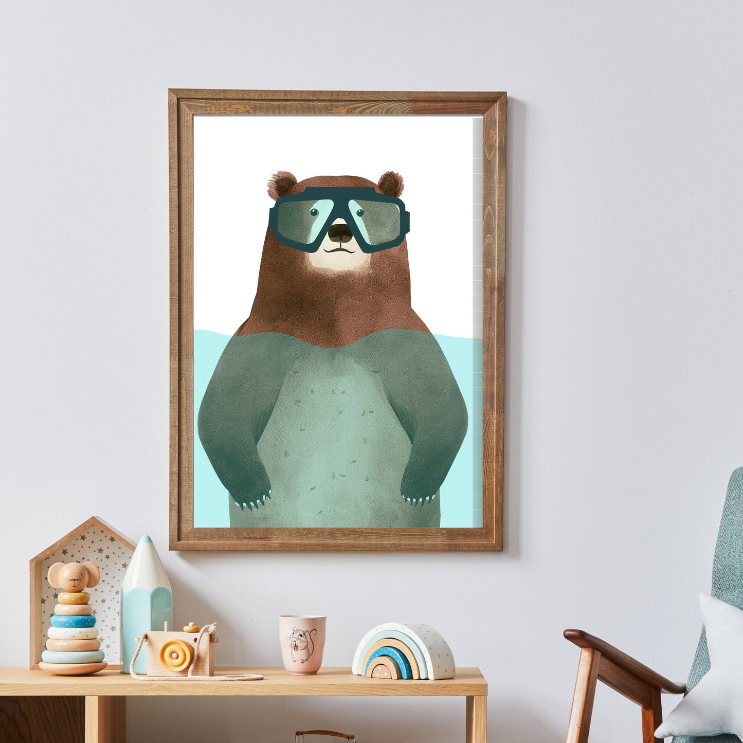 Funny Bear Nursery Wall Art, Minimalist Kids Room Decor, Animals Print - WildfieldPrints