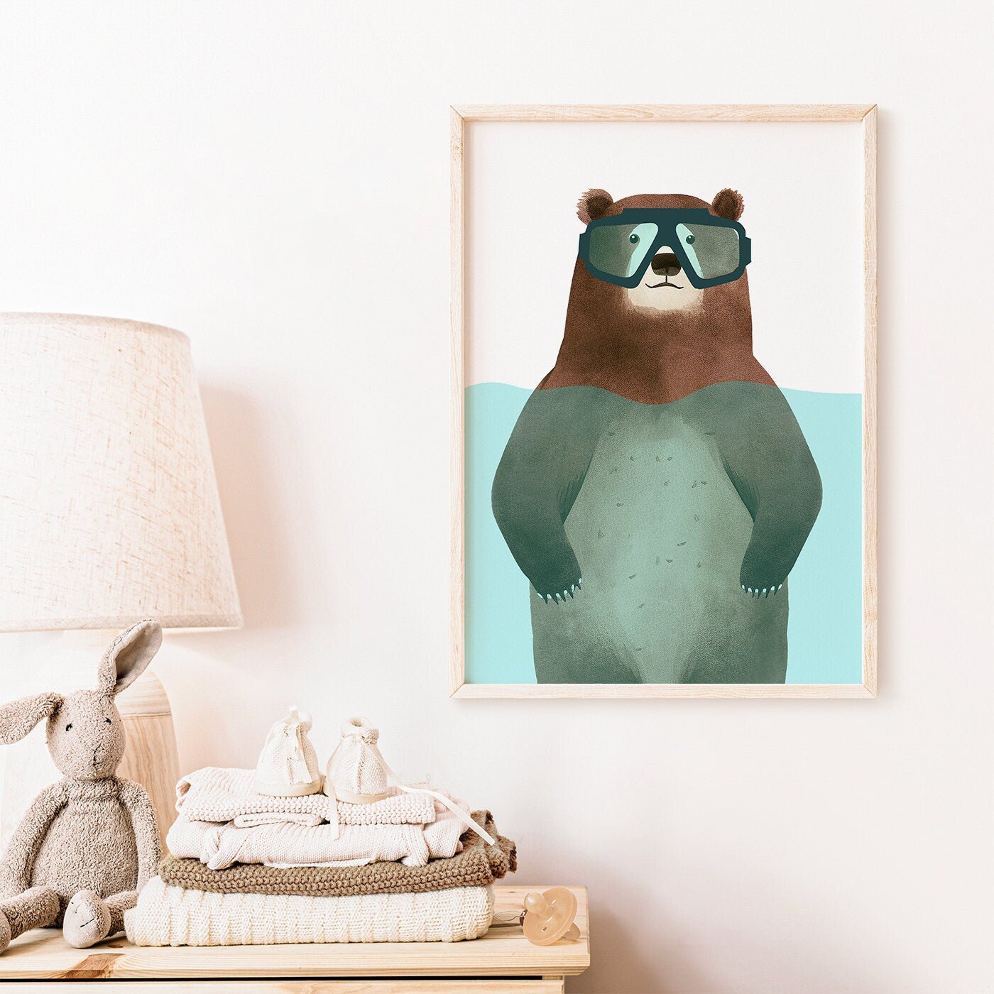Funny Bear Nursery Wall Art, Minimalist Kids Room Decor, Animals Print - WildfieldPrints
