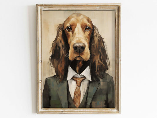 Funny Dog Art, Vintage Cocker Spaniel Portrait, Quirky Canine Decor - WildfieldPrints