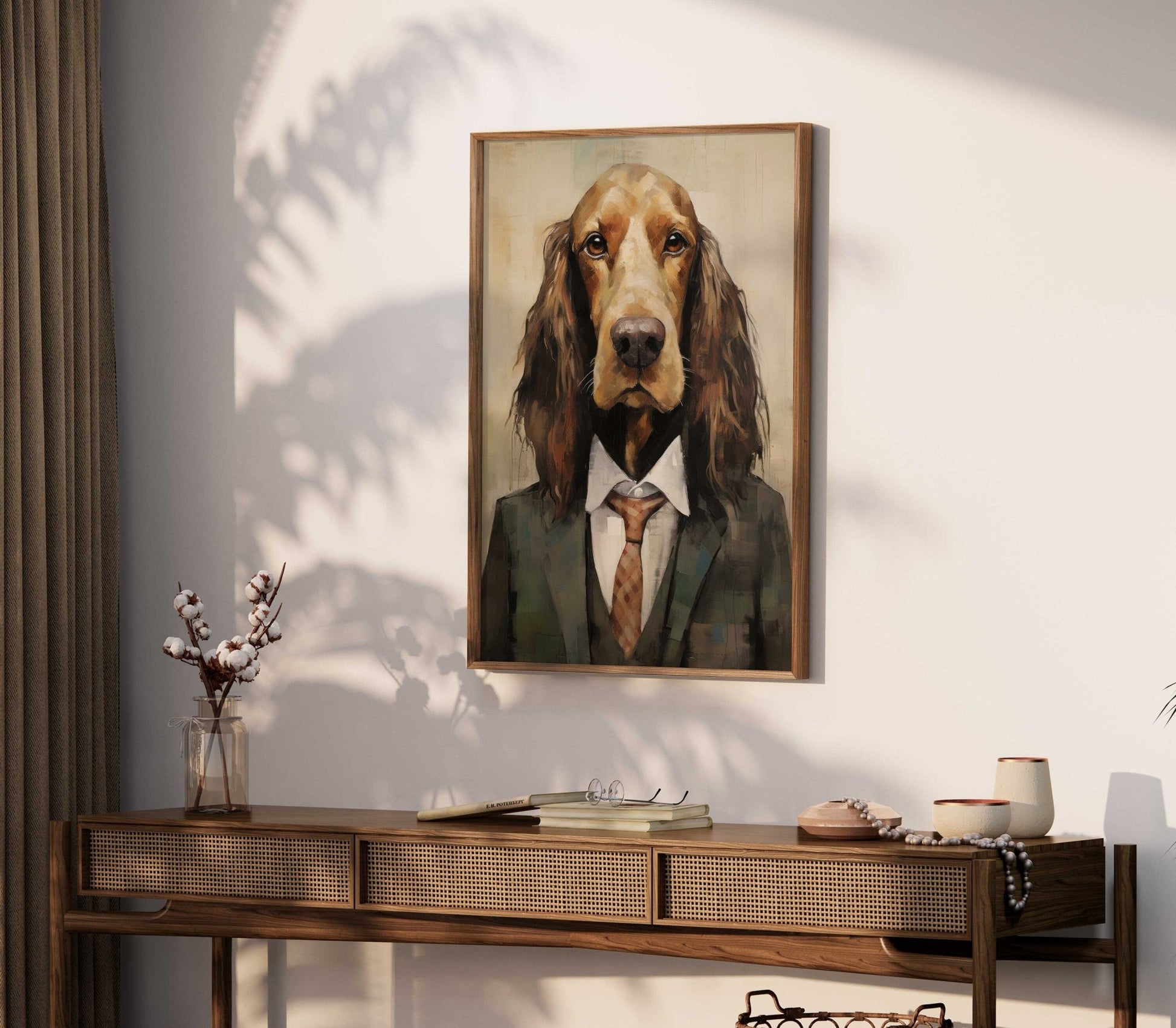 Funny Dog Art, Vintage Cocker Spaniel Portrait, Quirky Canine Decor - WildfieldPrints