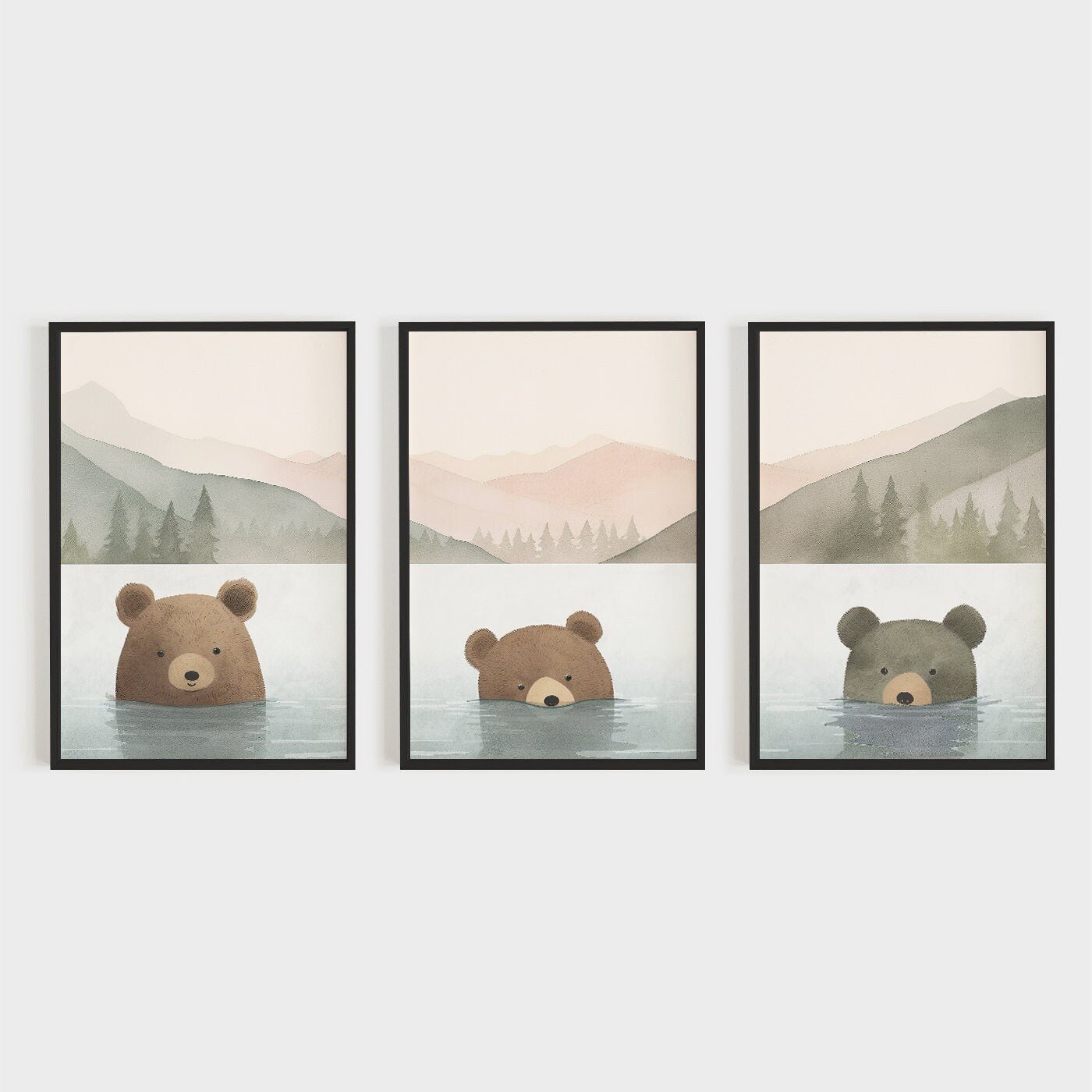 Funny Nursery Animal Watercolor Art, Whimsical Bear Wall Decor, Kids Room Prints - WildfieldPrints