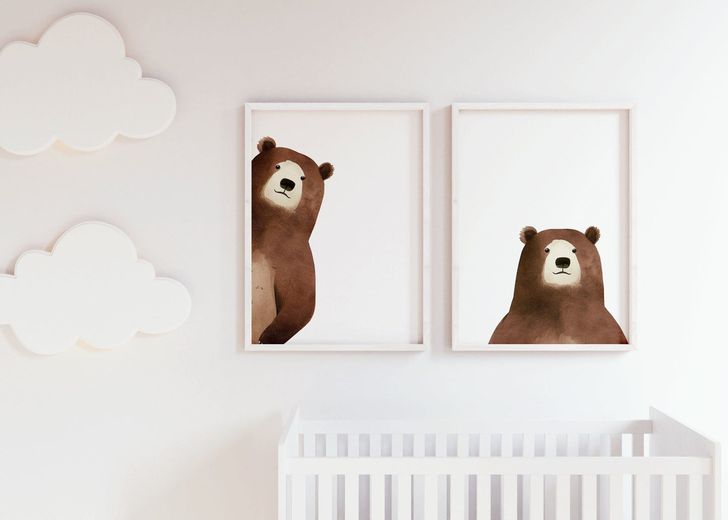 Funny Peek - a - boo Bear Nursery Wall Art, Minimalist Watercolor Decor - WildfieldPrints