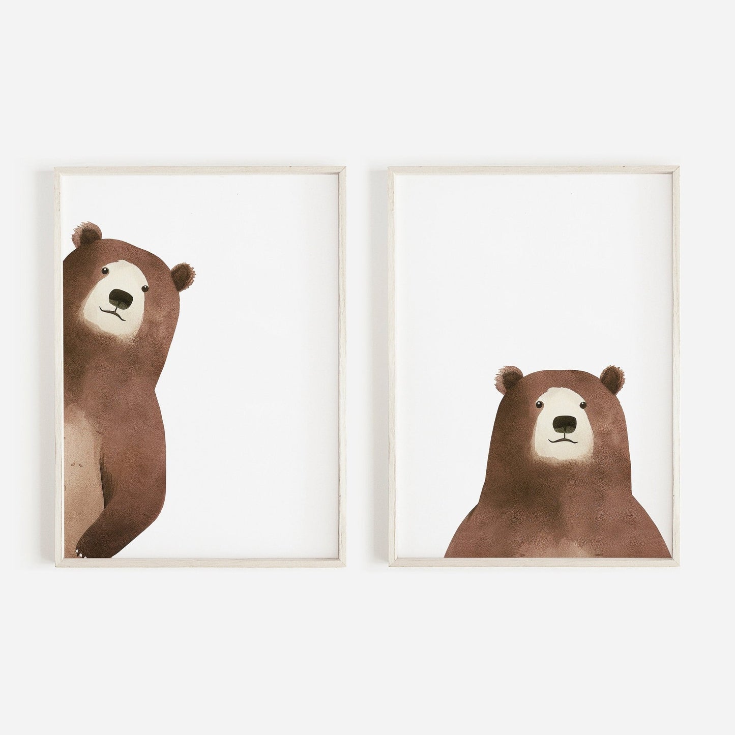 Funny Peek - a - boo Bear Nursery Wall Art, Minimalist Watercolor Decor - WildfieldPrints