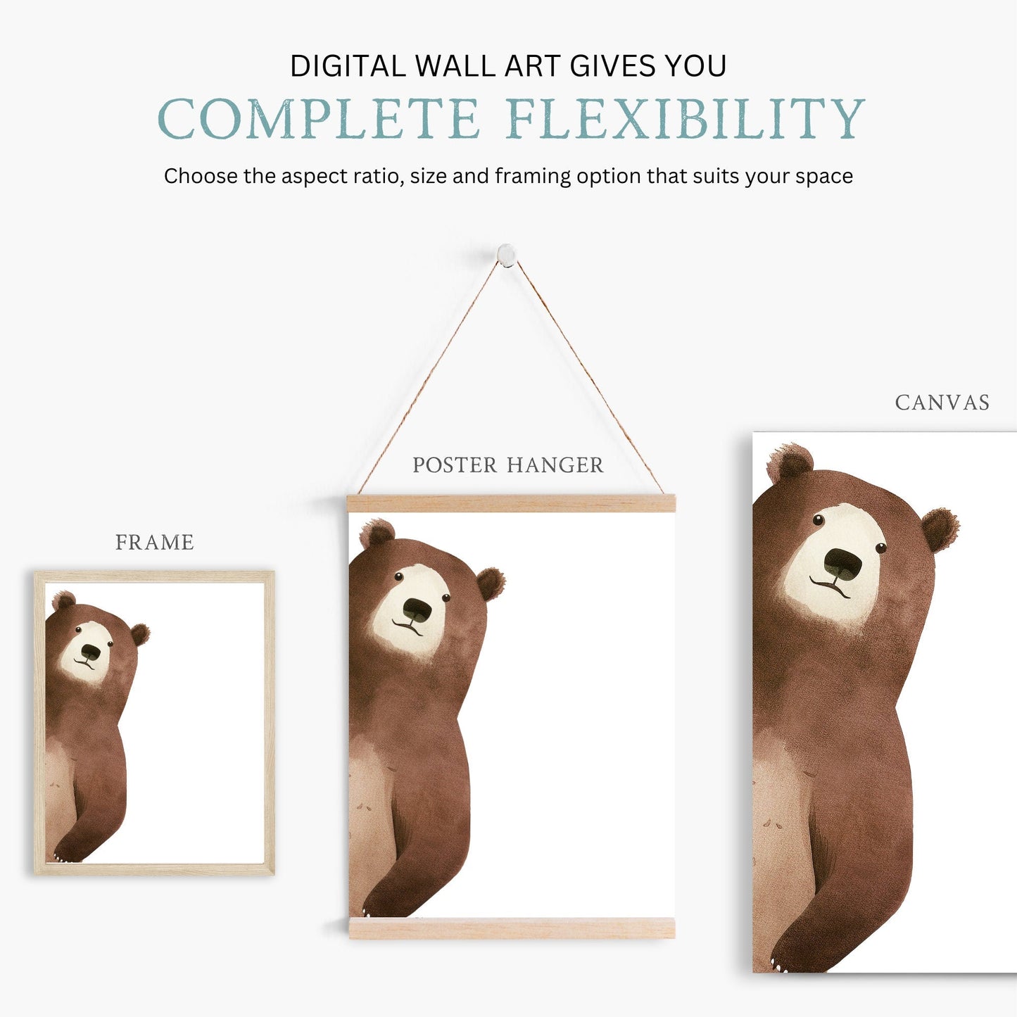 Funny Peek - a - boo Bear Nursery Wall Art, Minimalist Watercolor Decor - WildfieldPrints