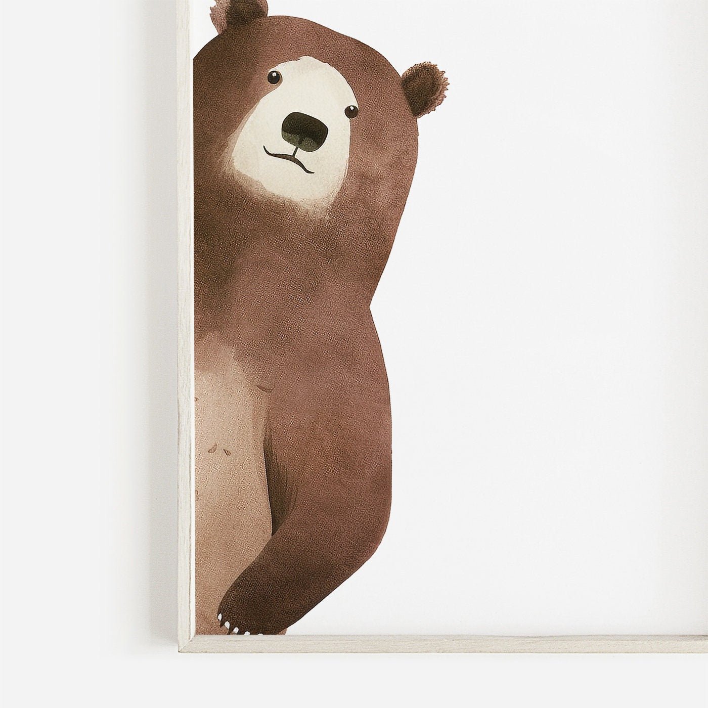 Funny Peek - a - boo Bear Nursery Wall Art, Minimalist Watercolor Decor - WildfieldPrints