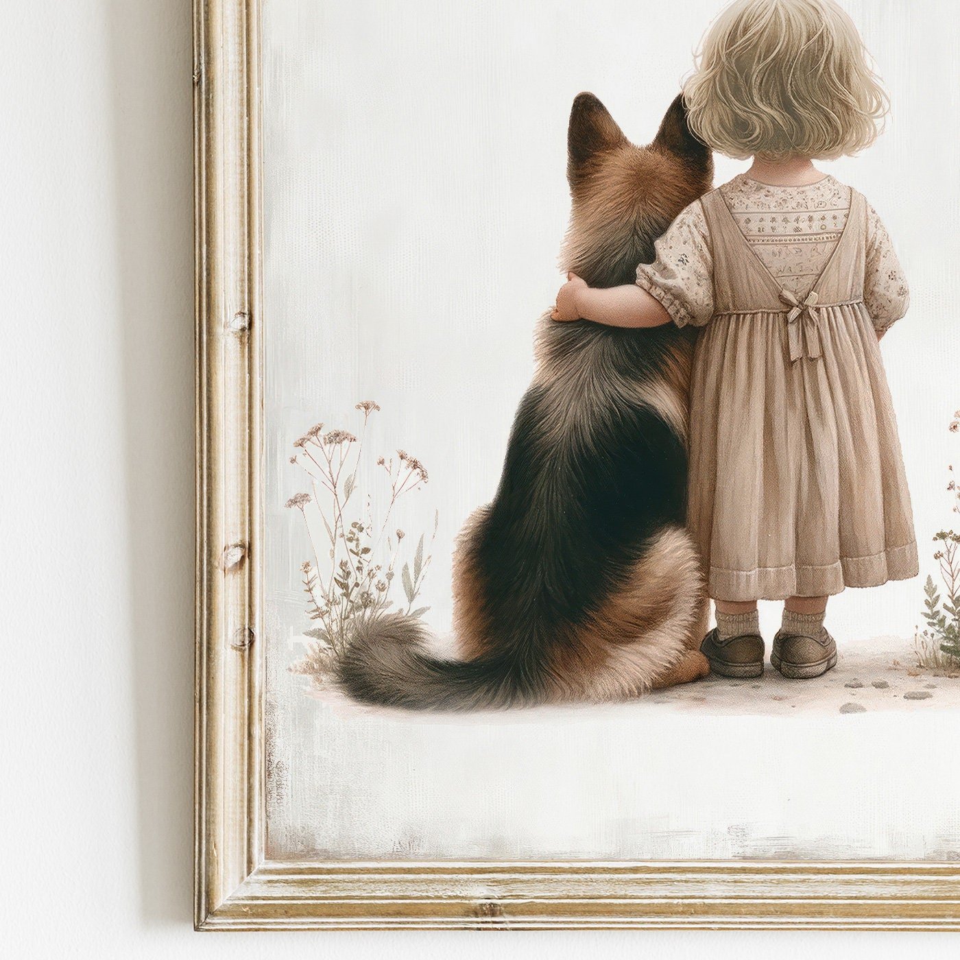 German Shepherd Art, Girl & Dog Decor, Playful Nursery Wall Decor - WildfieldPrints