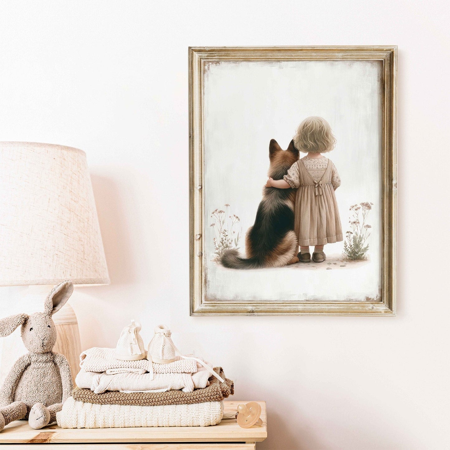 German Shepherd Art, Girl & Dog Decor, Playful Nursery Wall Decor - WildfieldPrints