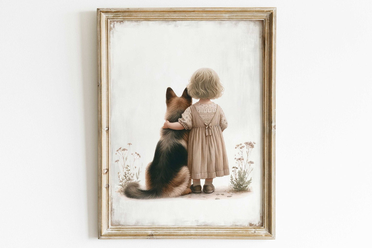 German Shepherd Art, Girl & Dog Decor, Playful Nursery Wall Decor - WildfieldPrints