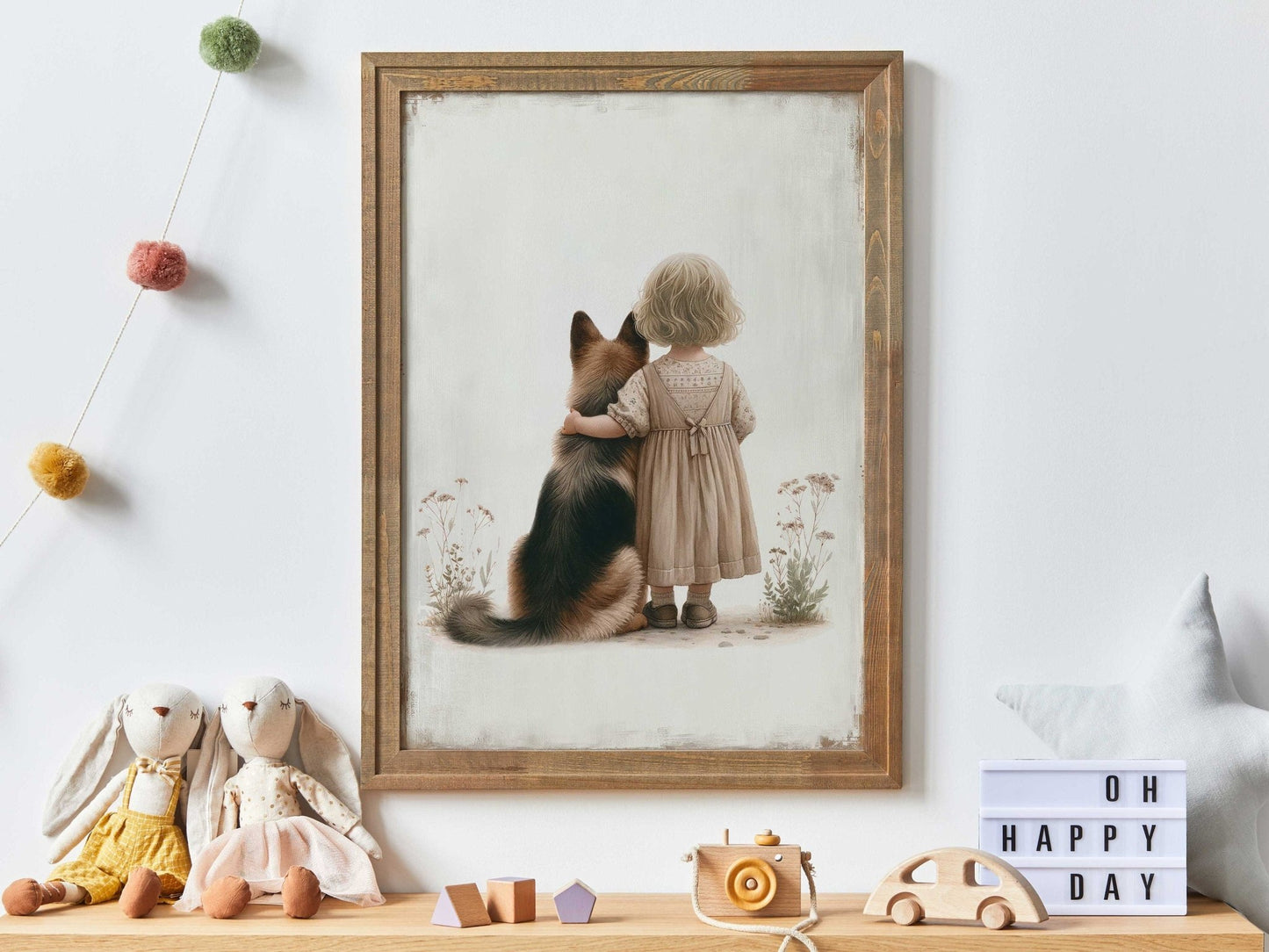 German Shepherd Art, Girl & Dog Decor, Playful Nursery Wall Decor - WildfieldPrints