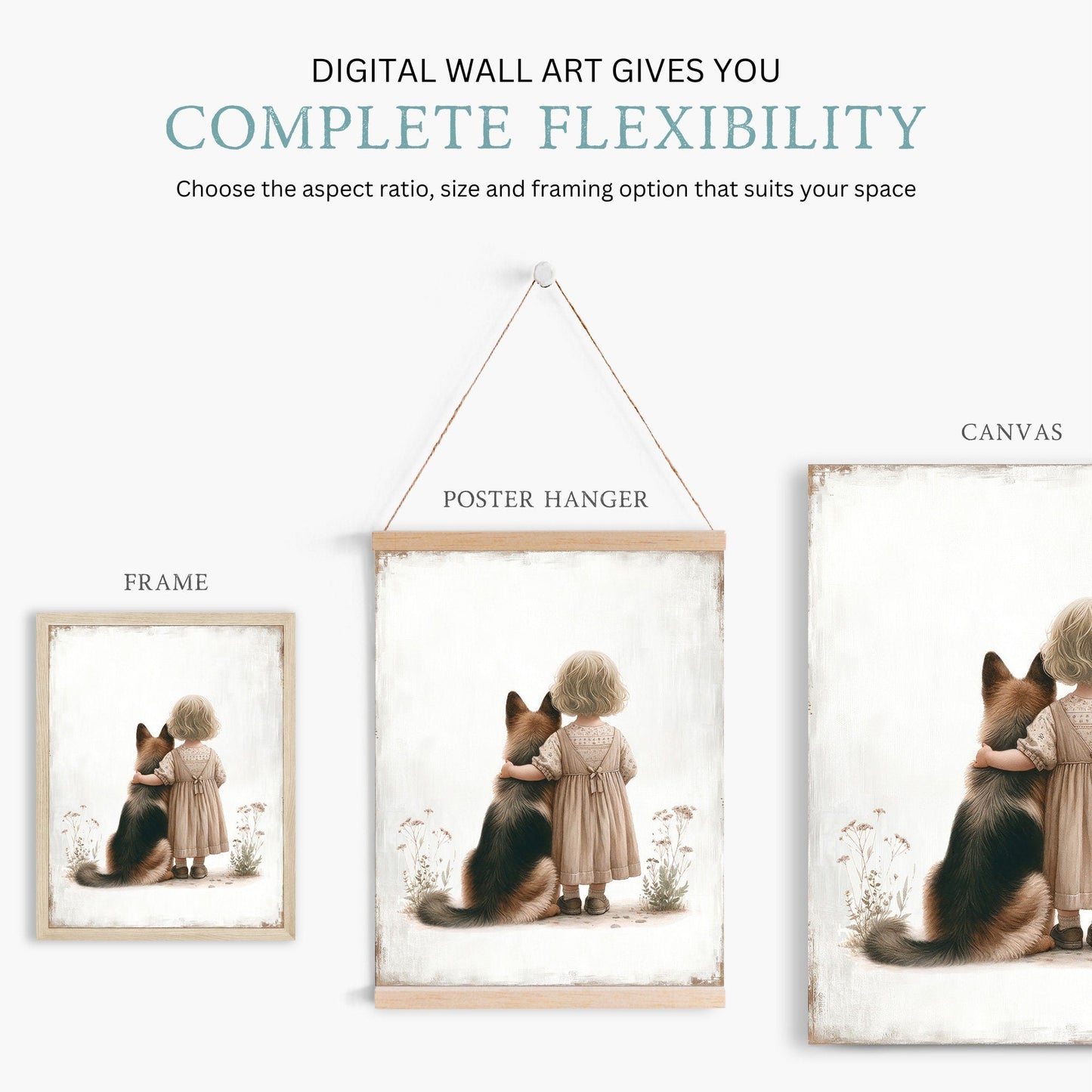 German Shepherd Art, Girl & Dog Decor, Playful Nursery Wall Decor - WildfieldPrints
