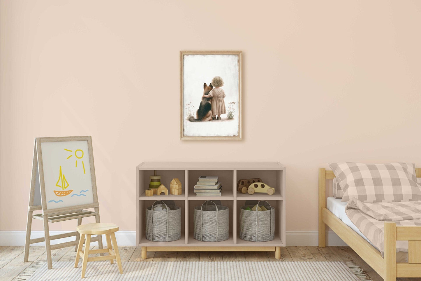 German Shepherd Art, Girl & Dog Decor, Playful Nursery Wall Decor - WildfieldPrints