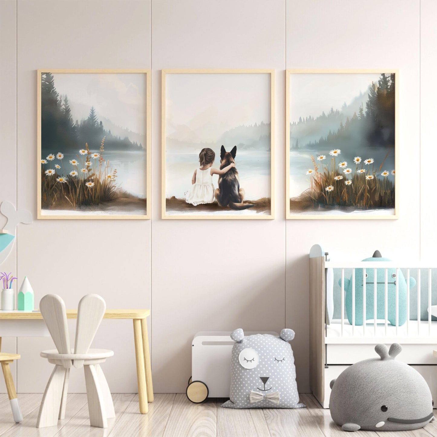 German Shepherd Art Nursery, Girl Dog Wall Art, German Shepherd Art Set of 3, Dog Girls Room Printable, GSD Art Print,PRINTABLE Dog Art Kids - My Store