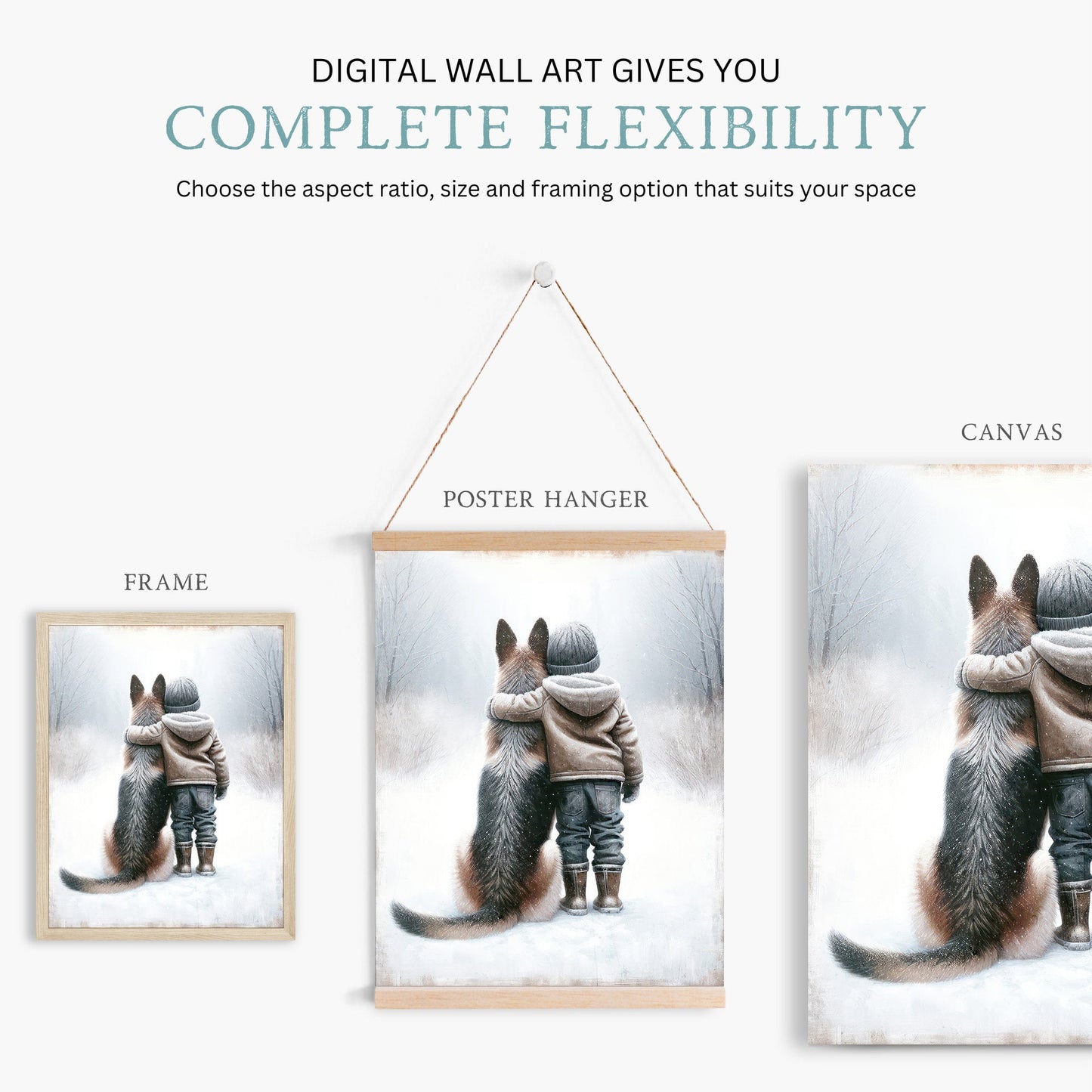 German Shepherd Art Print, Distressed Nursery Wall Decor, Winter Bond - WildfieldPrints