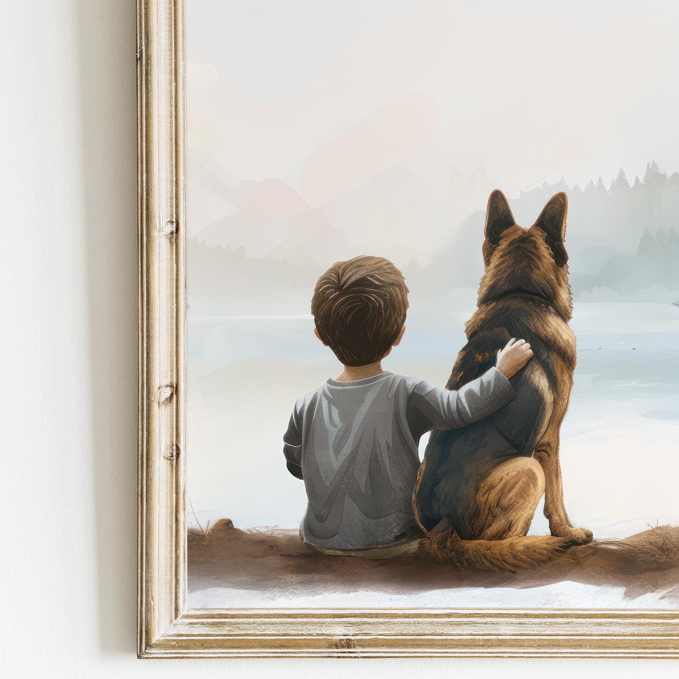 German Shepherd Nursery Art, GSD Print, Boy & Dog Decor - WildfieldPrints