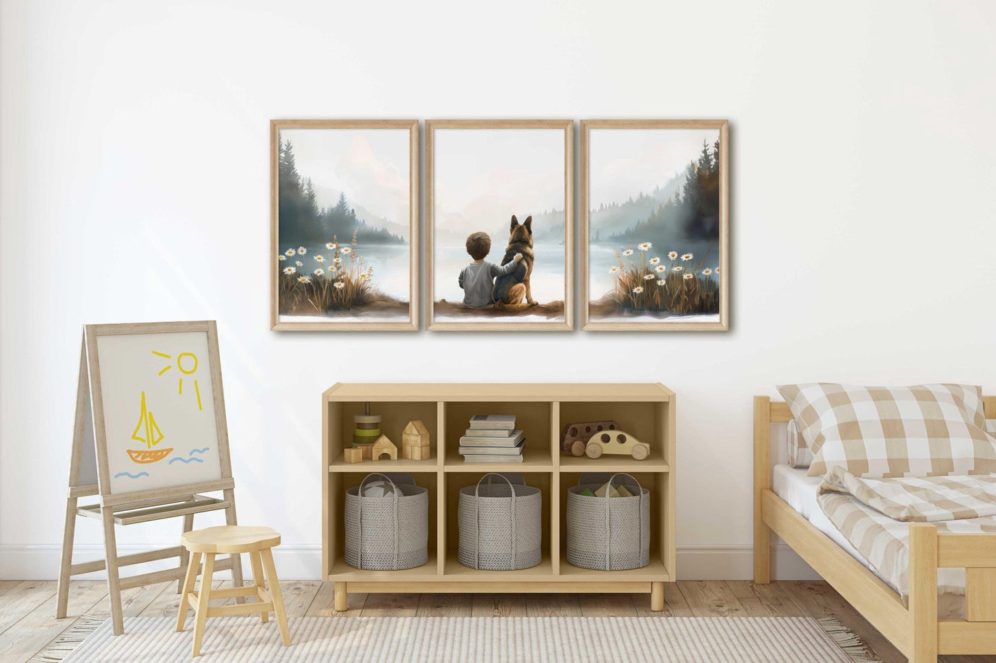 German Shepherd Nursery Art, GSD Print, Boy & Dog Decor - WildfieldPrints