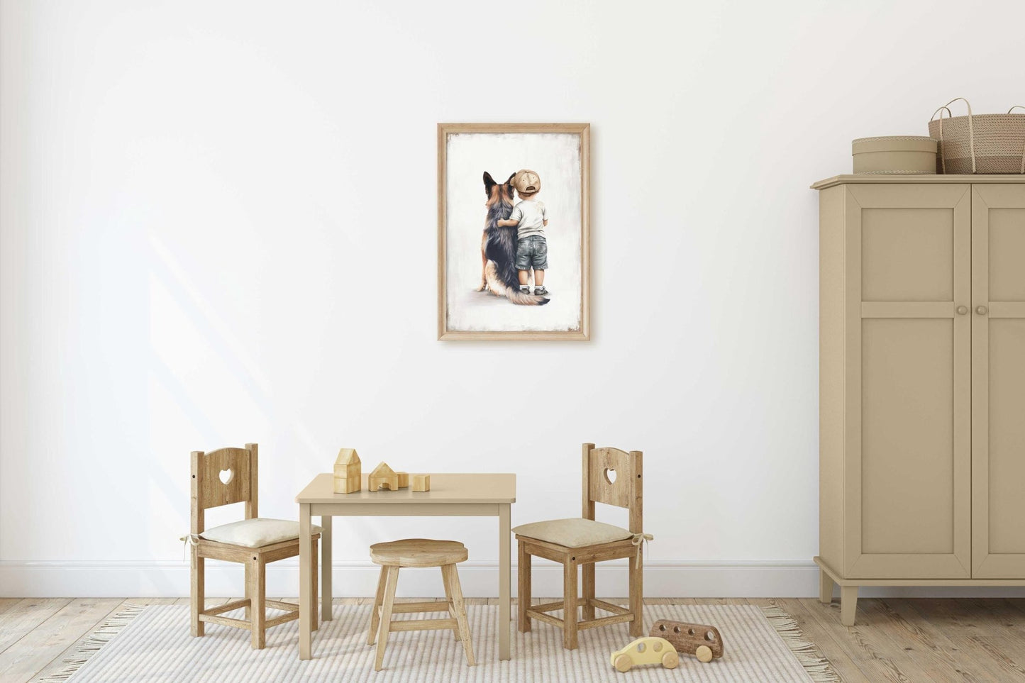 German Shepherd Nursery Decor, Boy and Dog Portrait, Kids Wall Art - WildfieldPrints