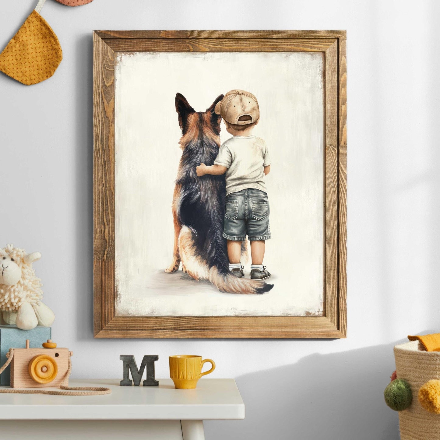 German Shepherd Nursery Decor, Boy and Dog Portrait, Kids Wall Art - WildfieldPrints