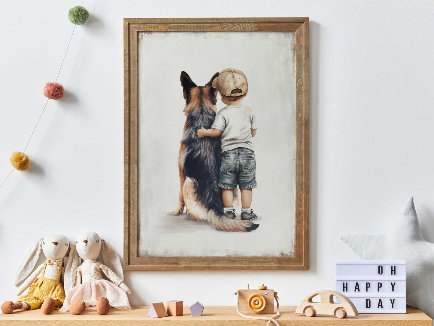 German Shepherd Nursery Decor, Boy and Dog Portrait, Kids Wall Art - WildfieldPrints
