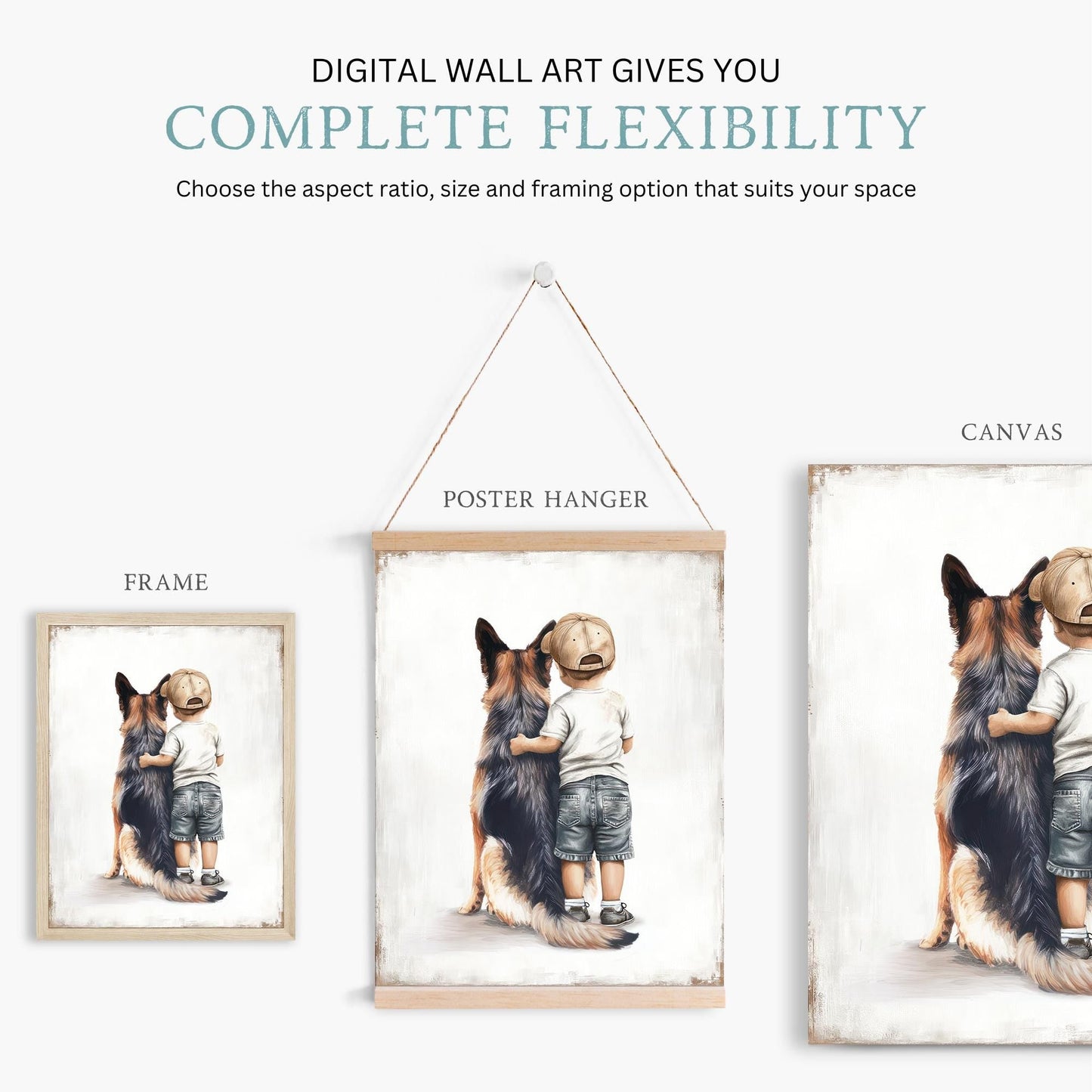 German Shepherd Nursery Decor, Boy and Dog Portrait, Kids Wall Art - WildfieldPrints