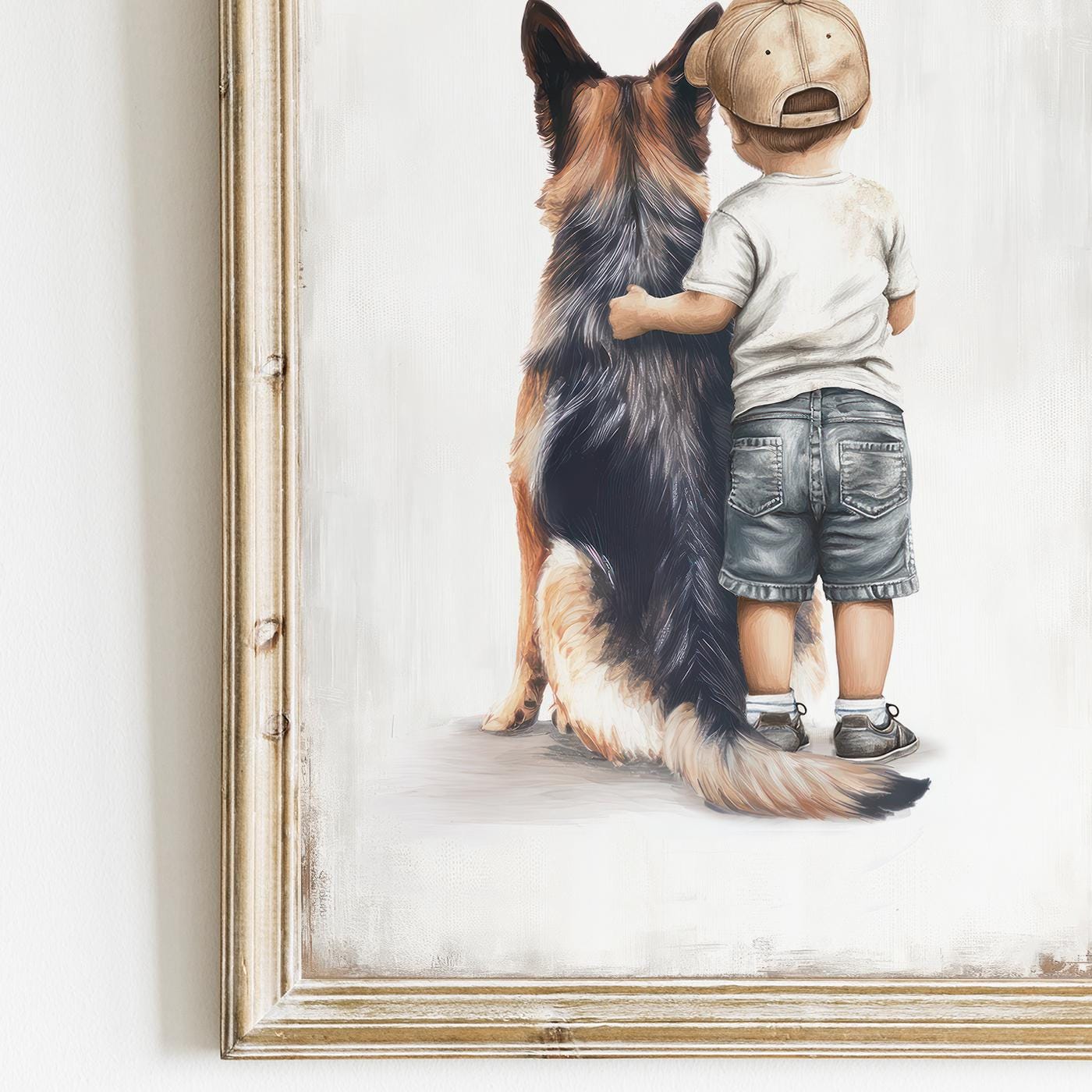 German Shepherd Nursery Decor, Boy and Dog Portrait, Kids Wall Art - WildfieldPrints