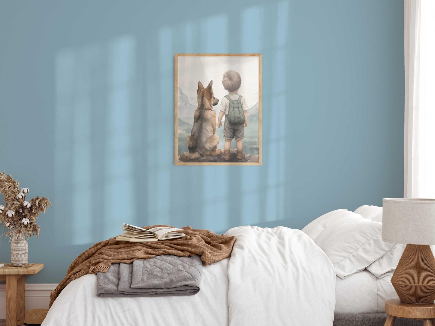 German Shepherd Nursery Decor, Boy & Dog Art, Cute Puppy Prints - WildfieldPrints