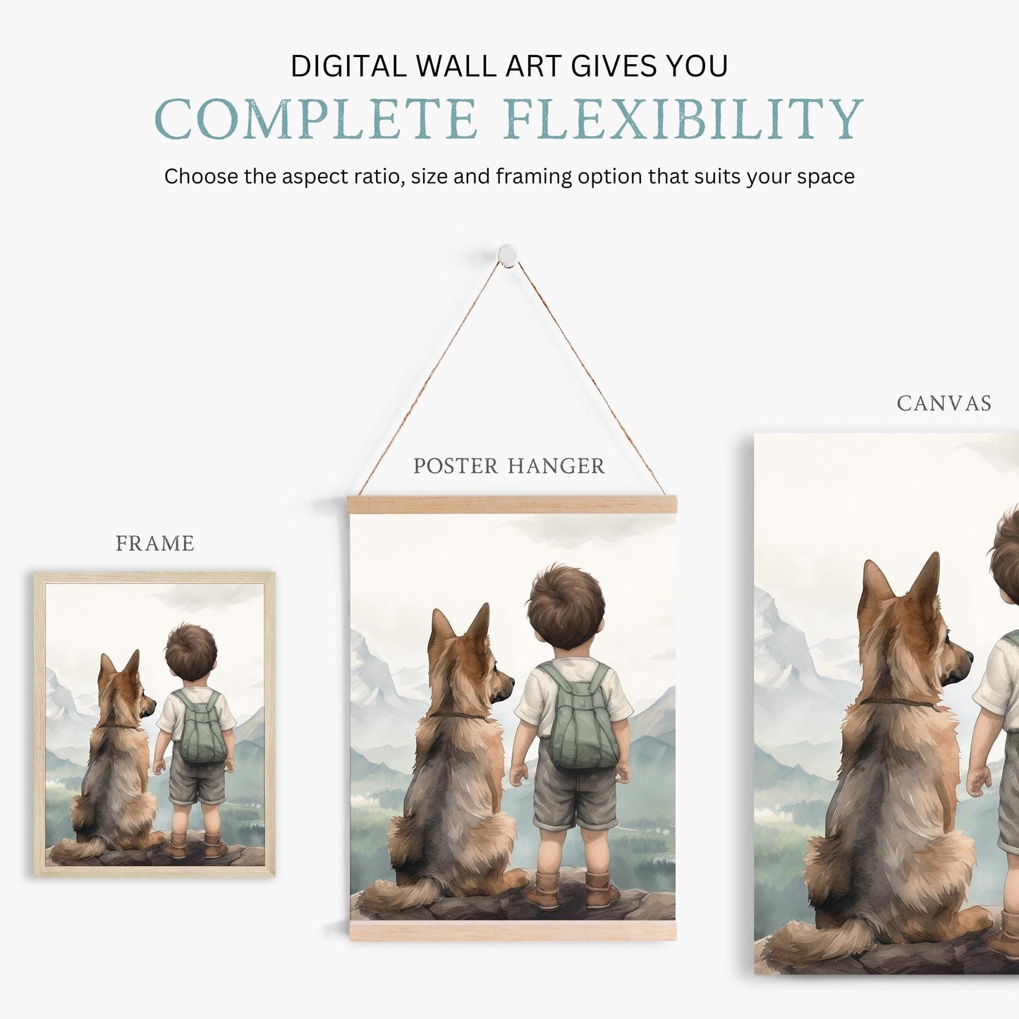 German Shepherd Nursery Decor, Boy & Dog Painting, Puppy Wall Art - WildfieldPrints