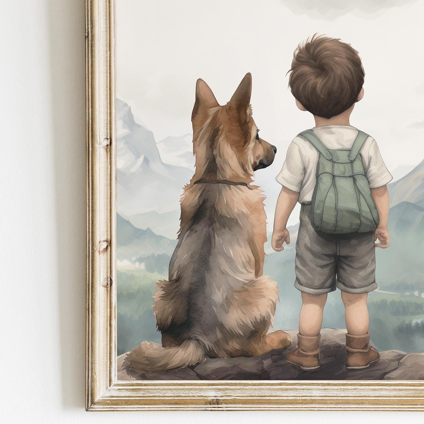 German Shepherd Nursery Decor, Boy & Dog Painting, Puppy Wall Art - WildfieldPrints