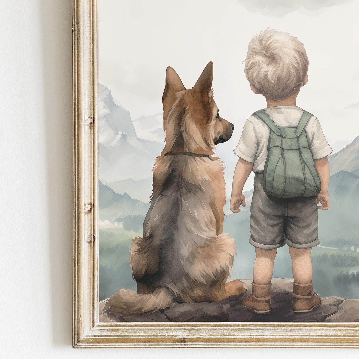 German Shepherd Nursery Decor, Boy & Dog Wall Art, Set of 3 - WildfieldPrints