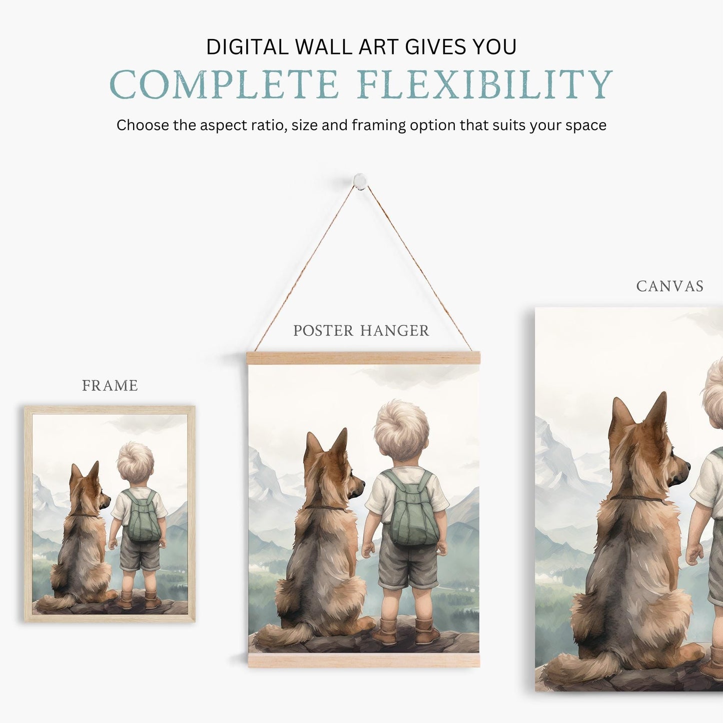 German Shepherd Nursery Decor, Boy & Dog Wall Art, Set of 3 - WildfieldPrints
