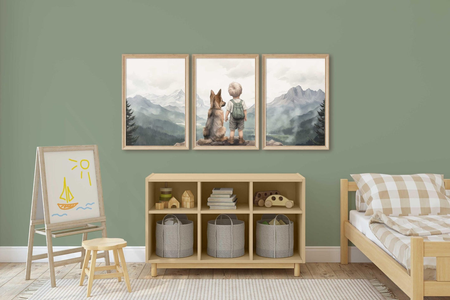 German Shepherd Nursery Decor, Boy & Dog Wall Art, Set of 3 - WildfieldPrints