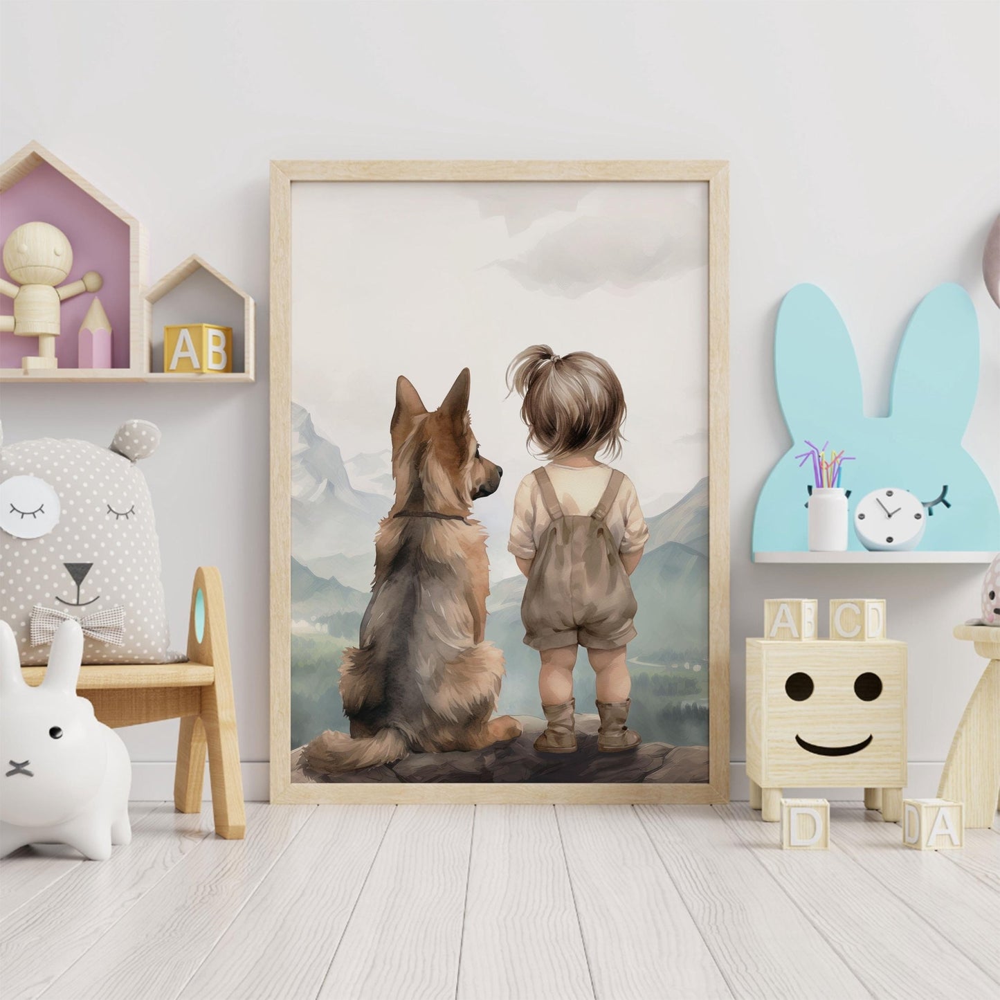 German Shepherd Nursery Decor, Girl and Dog Wall Art, Adventure Print - WildfieldPrints