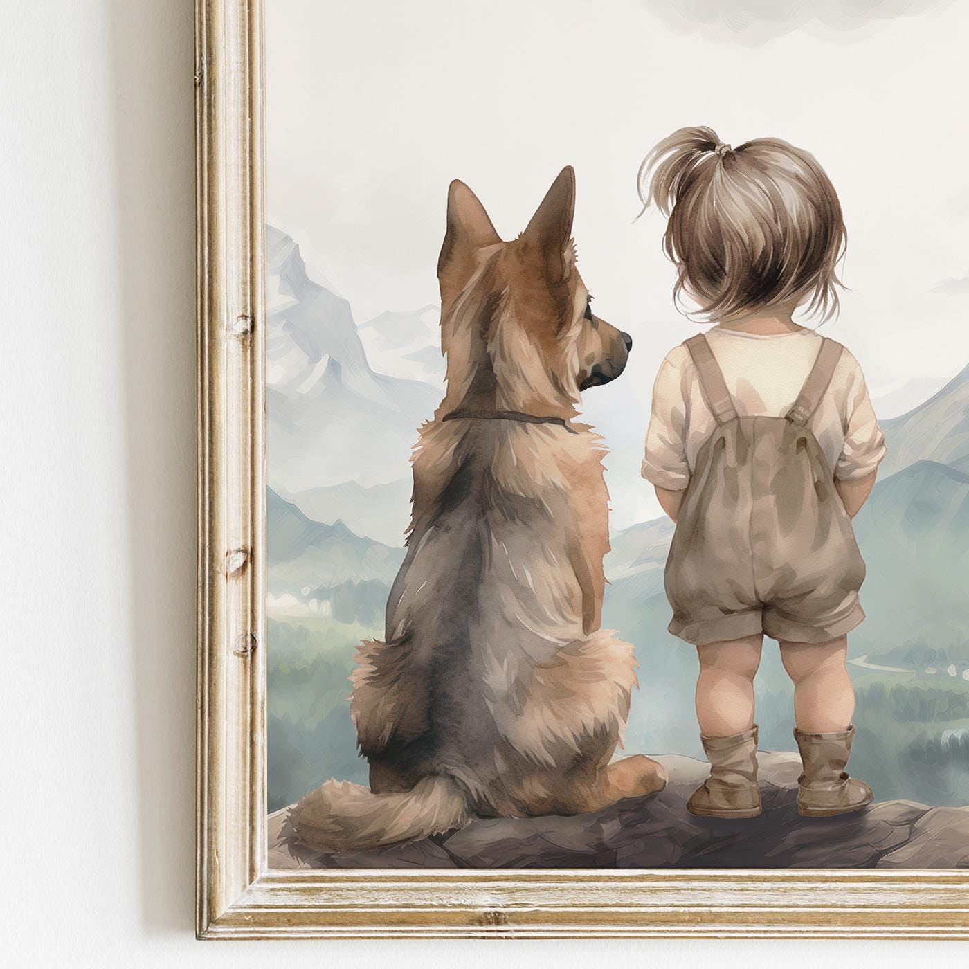 German Shepherd Nursery Decor, Girl and Dog Wall Art, Adventure Print - WildfieldPrints