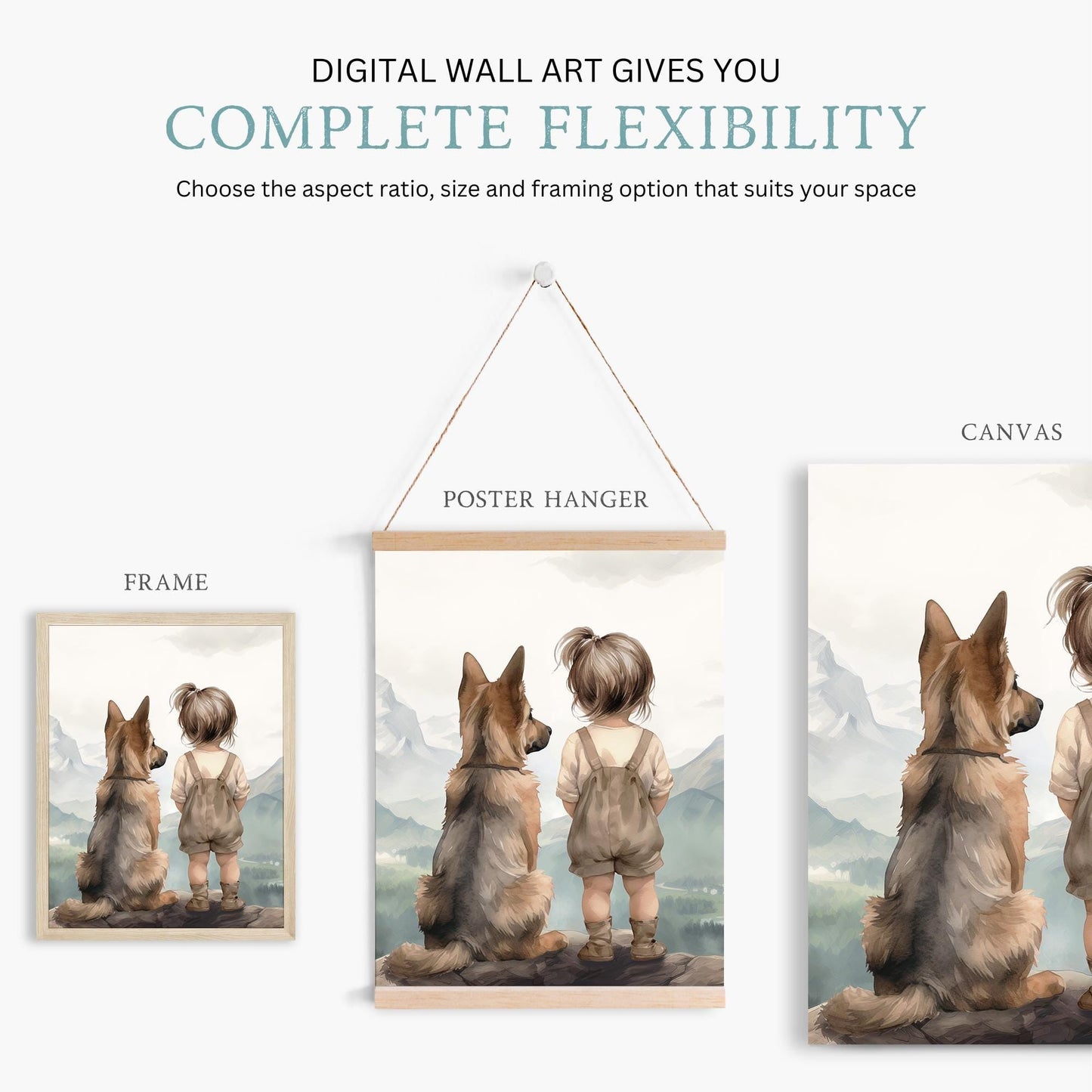German Shepherd Nursery Decor, Girl and Dog Wall Art, Adventure Print - WildfieldPrints