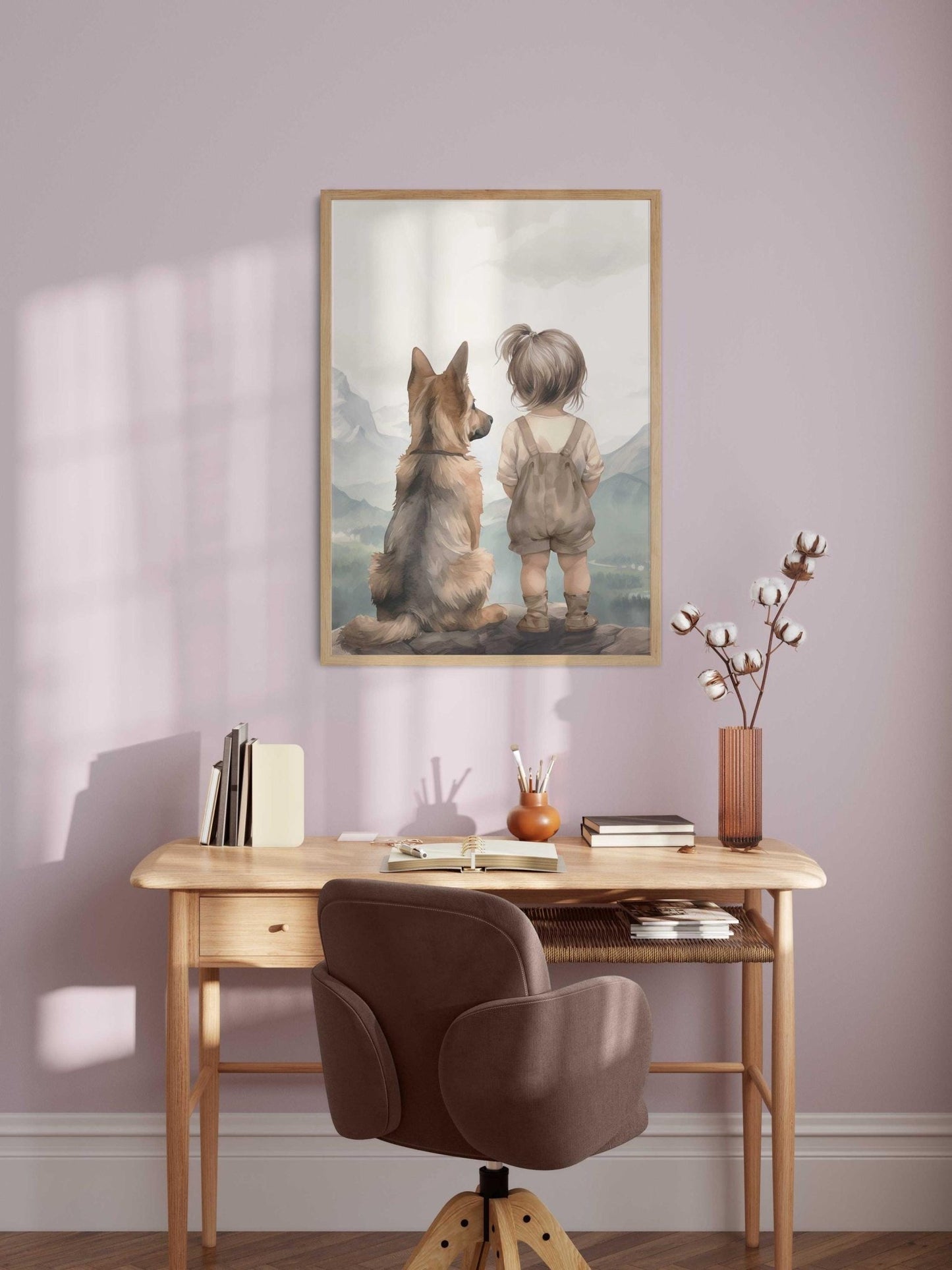 German Shepherd Nursery Decor, Girl and Dog Wall Art, Adventure Print - WildfieldPrints