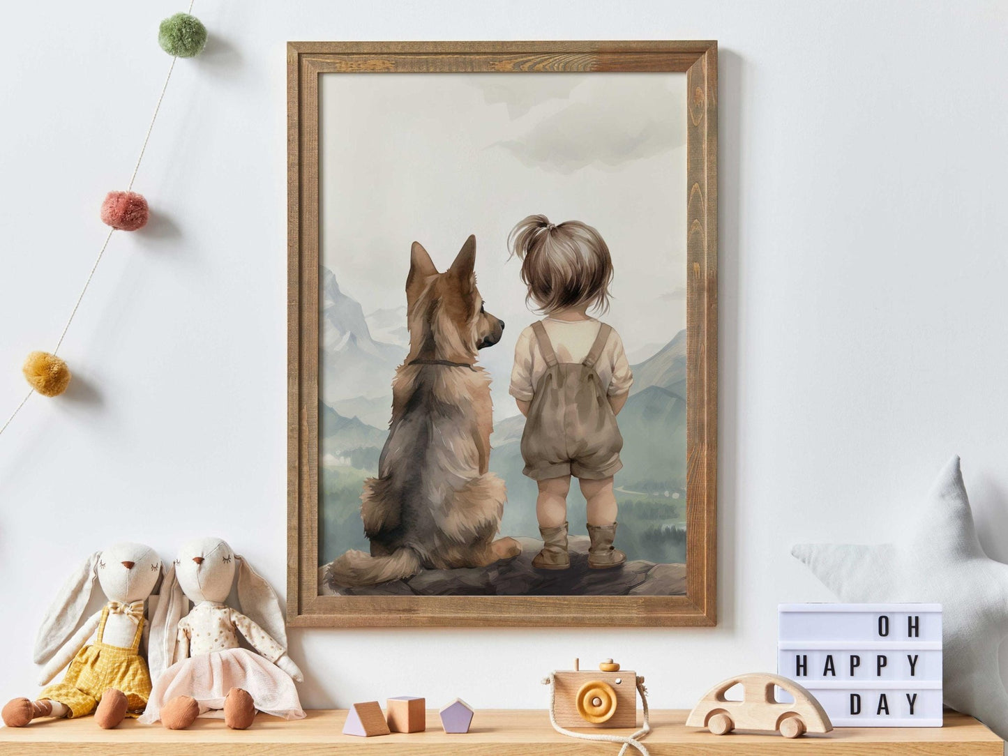 German Shepherd Nursery Decor, Girl and Dog Wall Art, Adventure Print - WildfieldPrints
