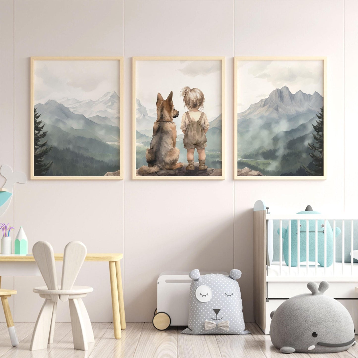 German Shepherd Nursery Decor, Girl & Dog Art, Puppy Wall Decor - WildfieldPrints