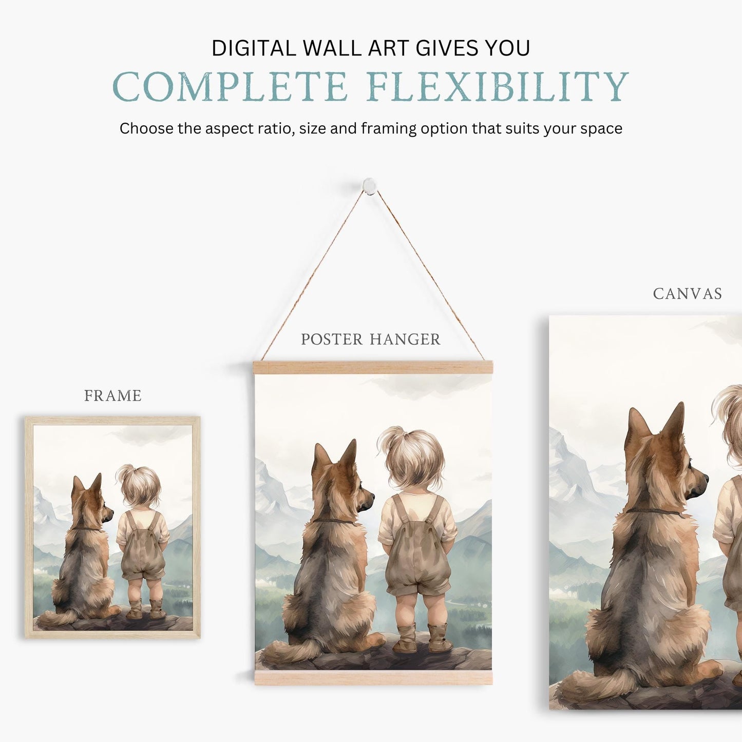 German Shepherd Nursery Decor, Girl & Dog Art, Puppy Wall Decor - WildfieldPrints