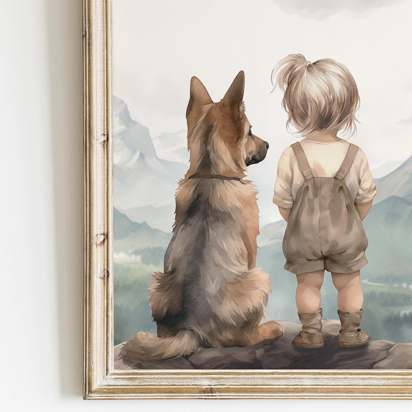 German Shepherd Nursery Decor, Girl & Dog Art, Puppy Wall Decor - WildfieldPrints
