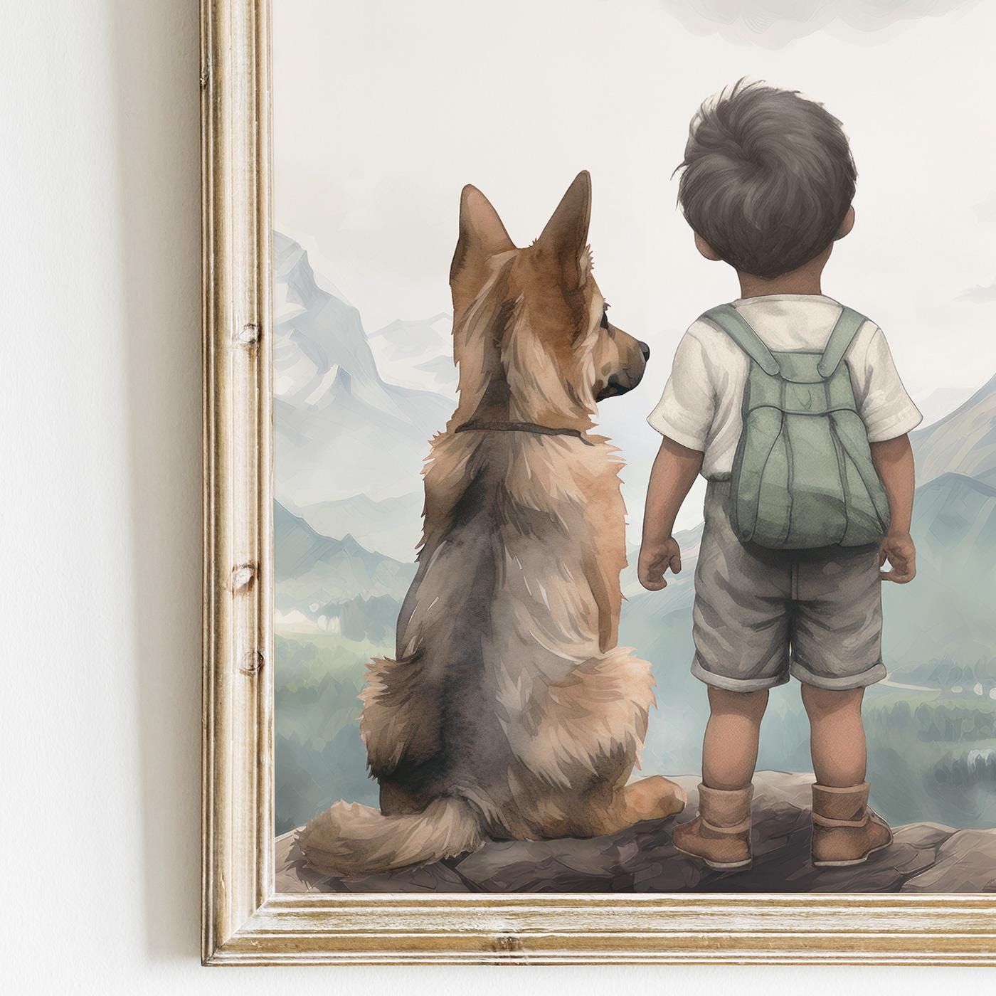 German Shepherd Nursery Print, Boy & Dog Art, Puppy Wall Decor - WildfieldPrints