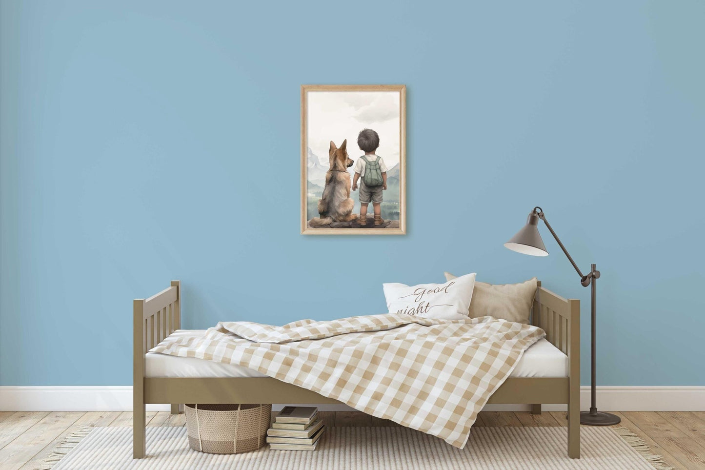 German Shepherd Nursery Print, Boy & Dog Art, Puppy Wall Decor - WildfieldPrints