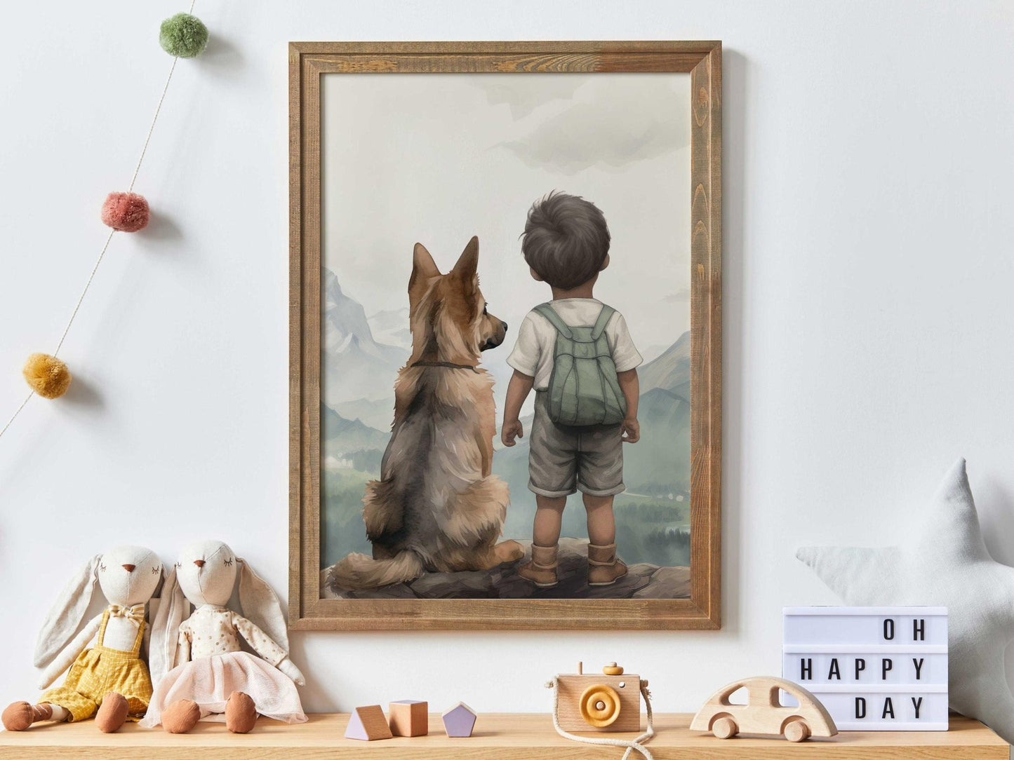 German Shepherd Nursery Print, Boy & Dog Art, Puppy Wall Decor - WildfieldPrints